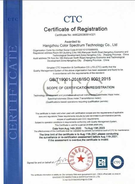 China Hangzhou CHNSpec Technology Co., Ltd. certificaten